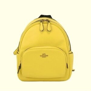 Coach Mini Court Women's Pebbled Leather Shoulder Backpack Bag, Retro Yellow